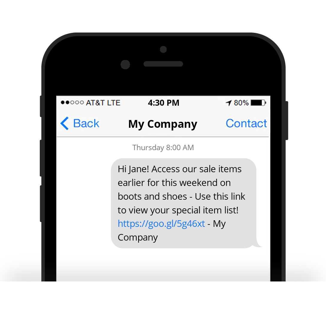 SMS Marketing - Personalised SMS Marketing | SMS Personalisation3 Everlytic Personalised SMS Marketing | Everlytic | South Africa | SMS Example on Mobile