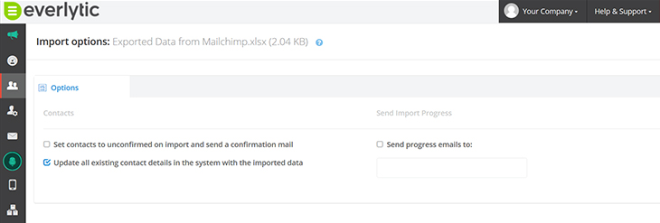 How to Move Your Mailchimp Email Database to Everlytic | Email Marketing | Communication Software | Blog image | Everlytic database import options page