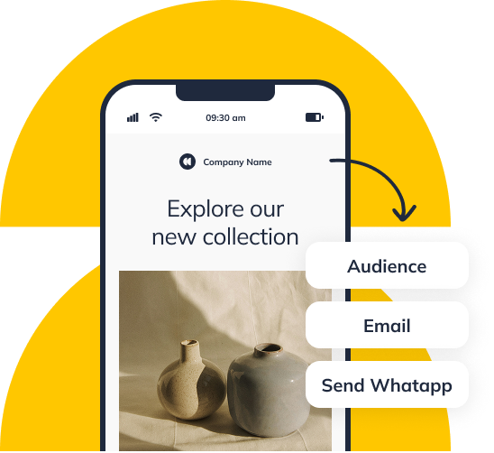 a phone on a yellow background, on the phone is a omnichannel communication platform website
