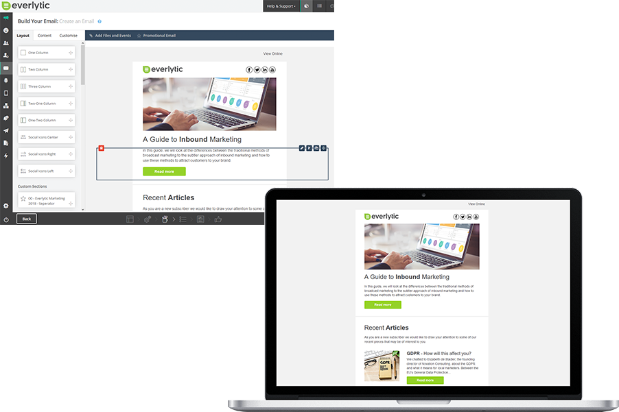 Email template builder | Bulk Email Marketing | Image of email builder | Everlytic